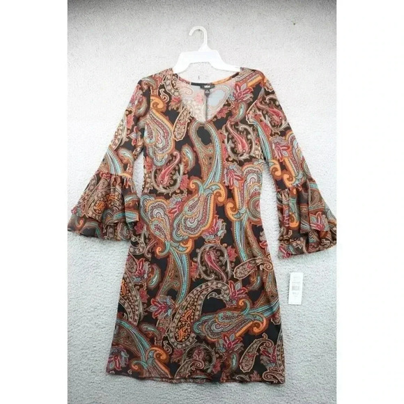 MSK Women's Paisley Dress-Double Layered Bell Sleeves-Small-New w/Tags - Picture 1 of 8